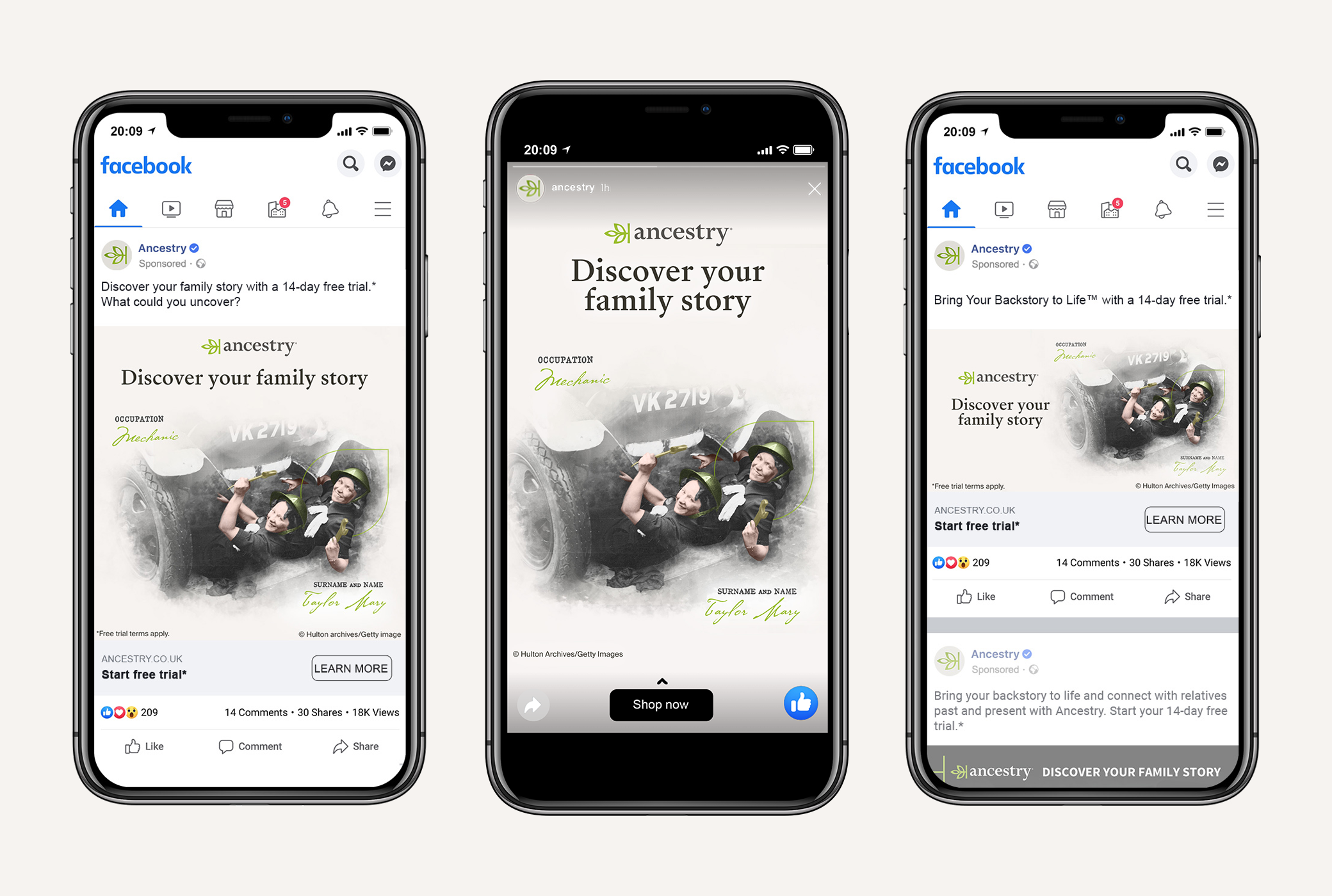 Ancestry May 2022 military mechanic women montage mobile ads