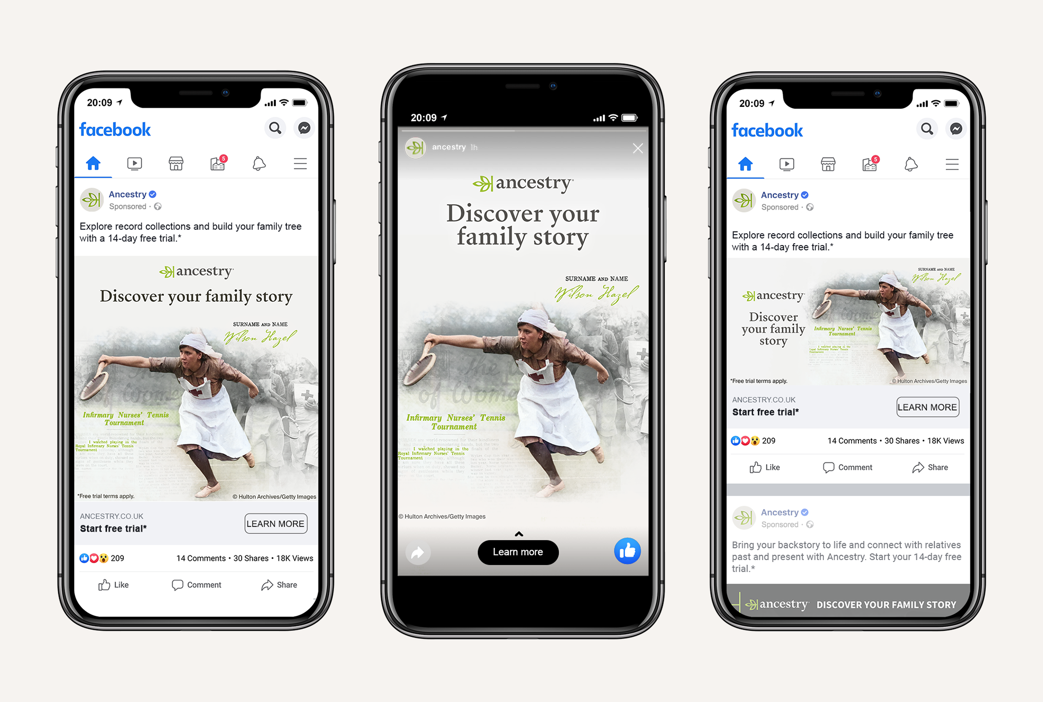 Ancestry August 2022 tennis nurse mobile ads