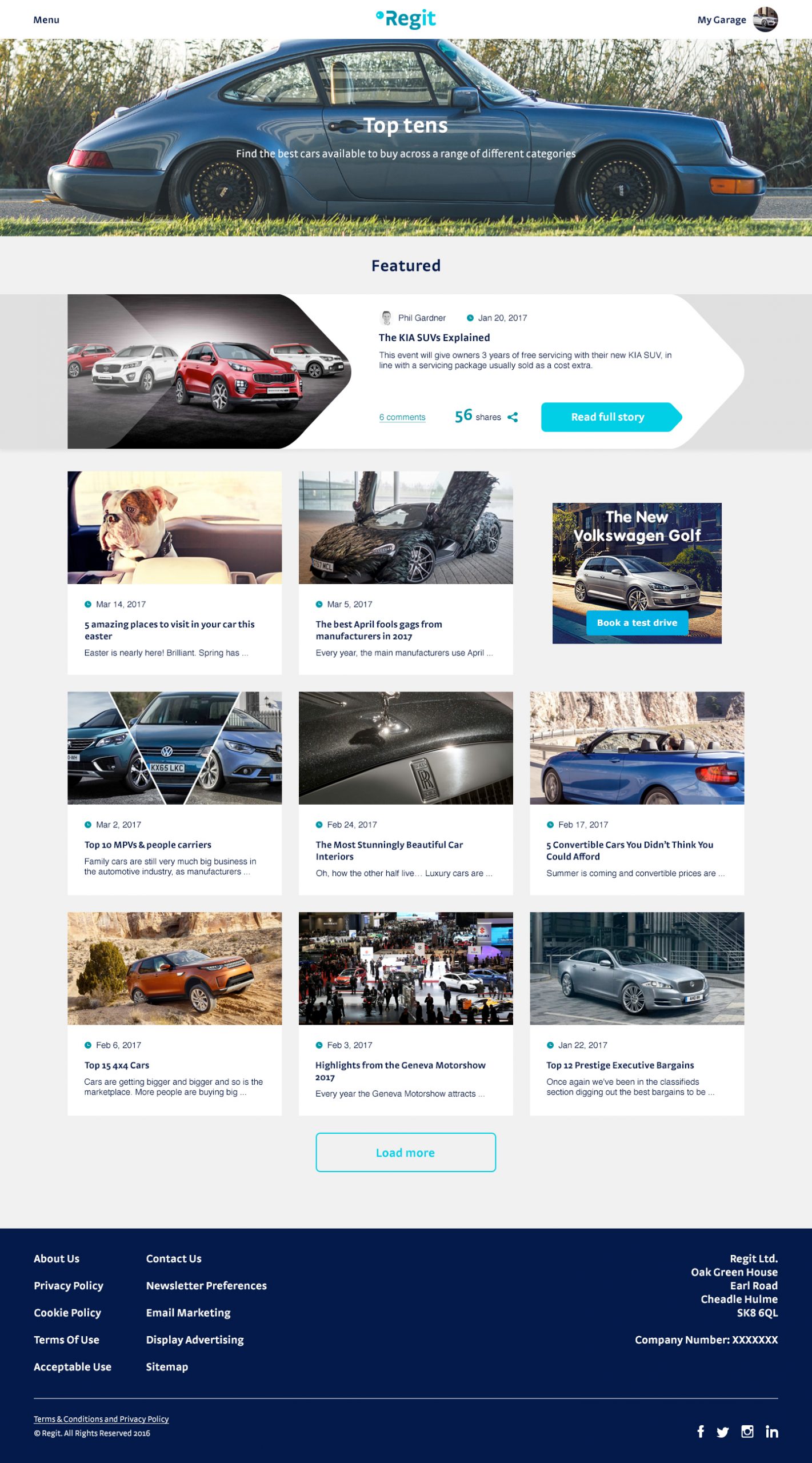 Regit car lists page web design by Jade Smith