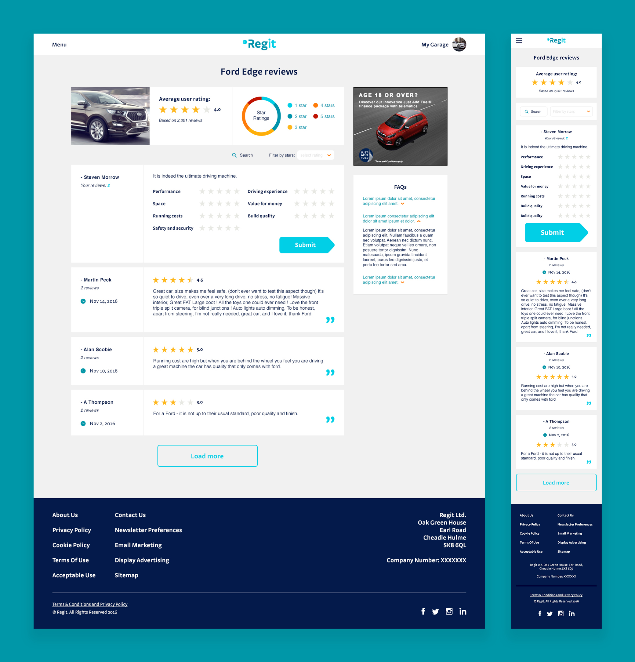 Regit.cars Car Spec Review Page Website Design by Jade Smith