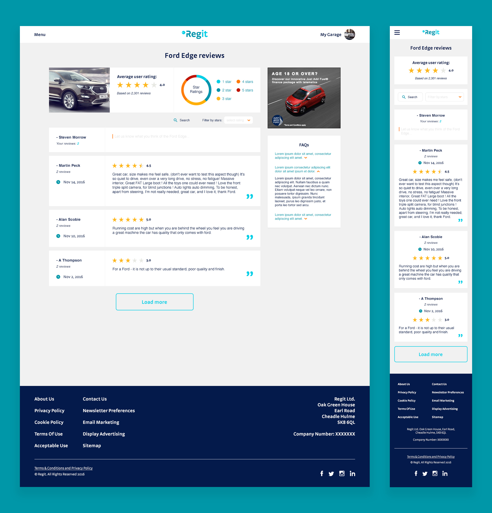 Regit.cars Car Spec Review Page Website Design by Jade Smith