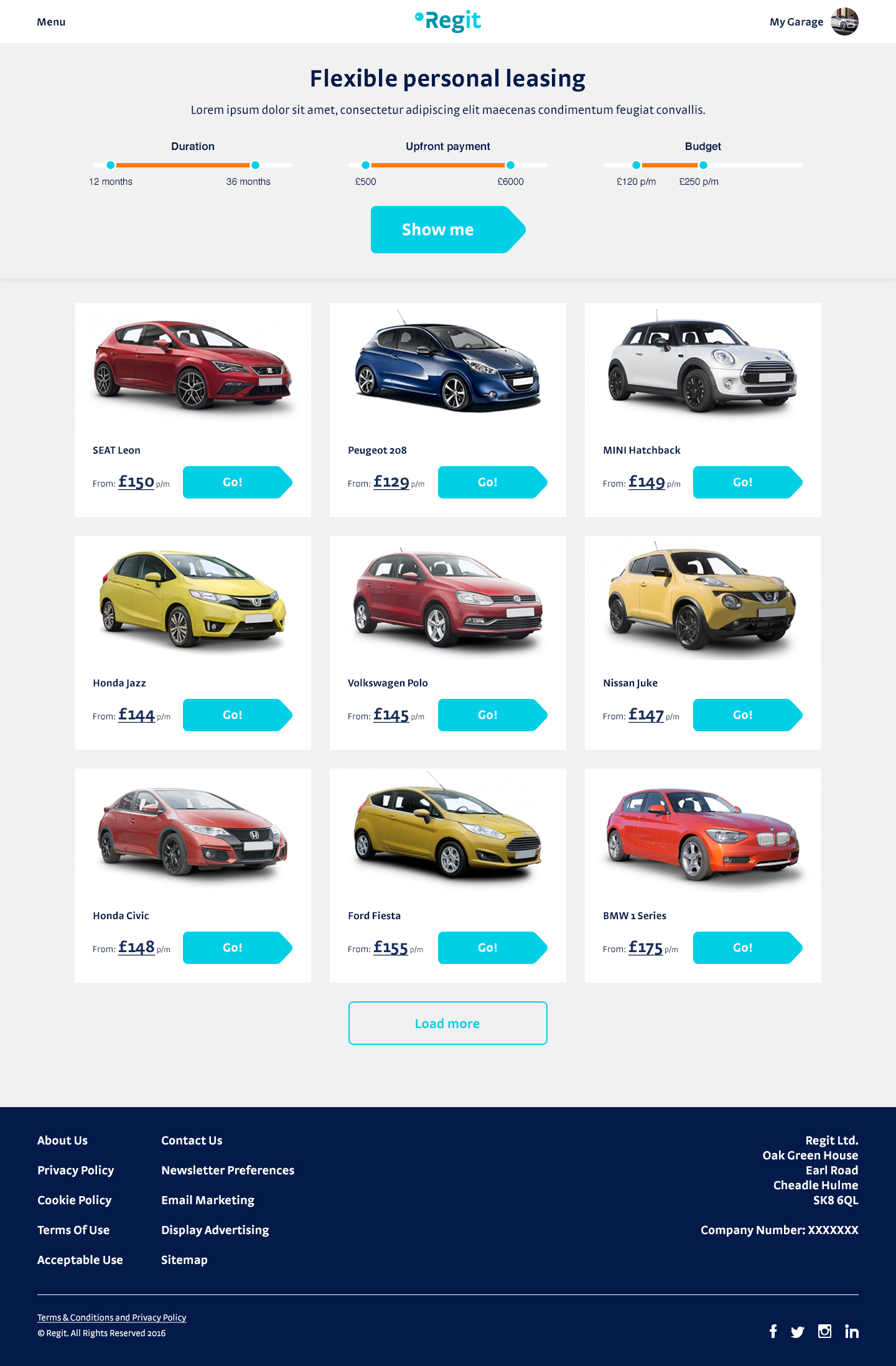 Regit - Personal leasing landing page design