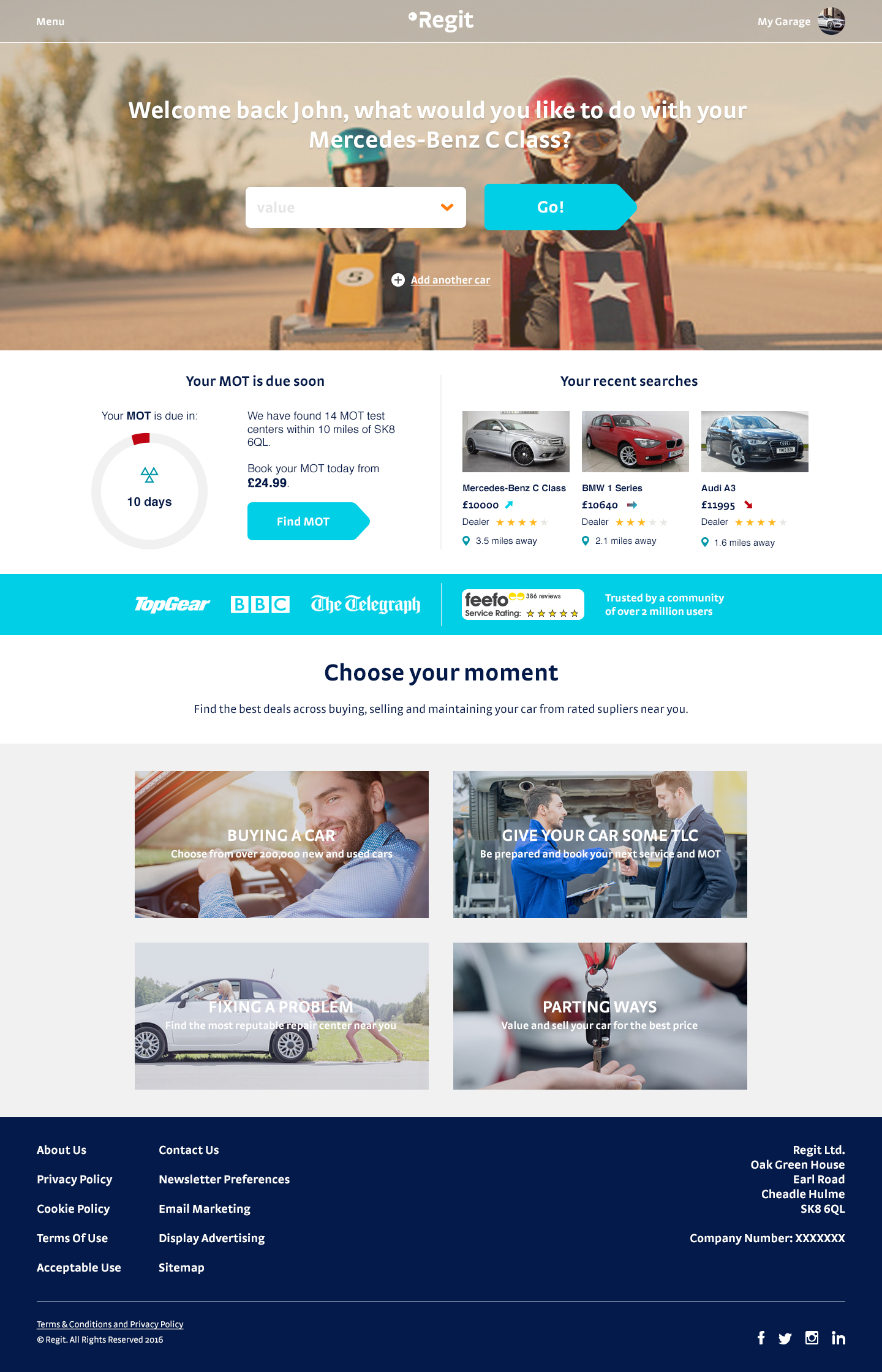 regit-returning-visitor-homepage-v2 Regit - Welcome back homepage design by Jade Smith