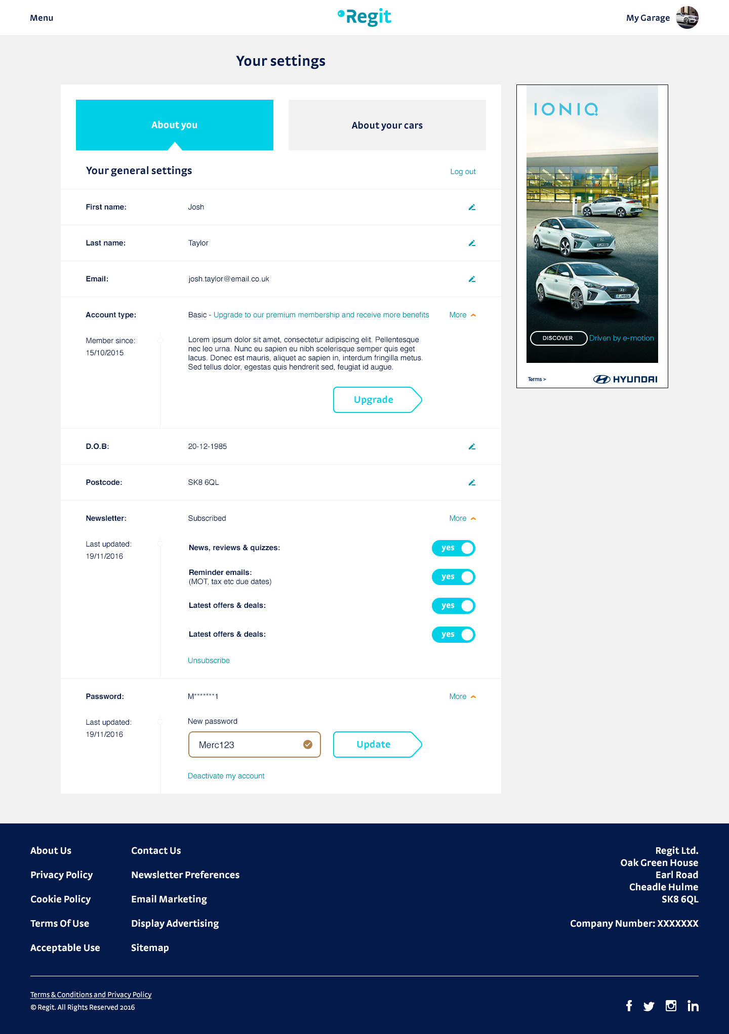 Regit - Settings page design by Jade Smith
