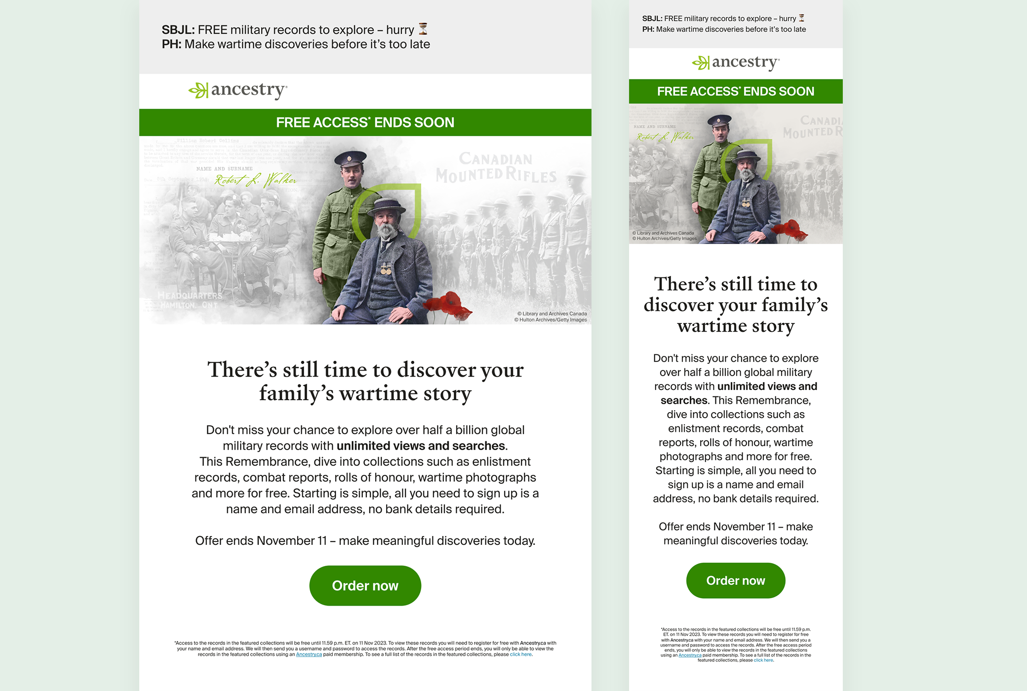 Remembrance CA 2023 CRM email designed by Jade Smith