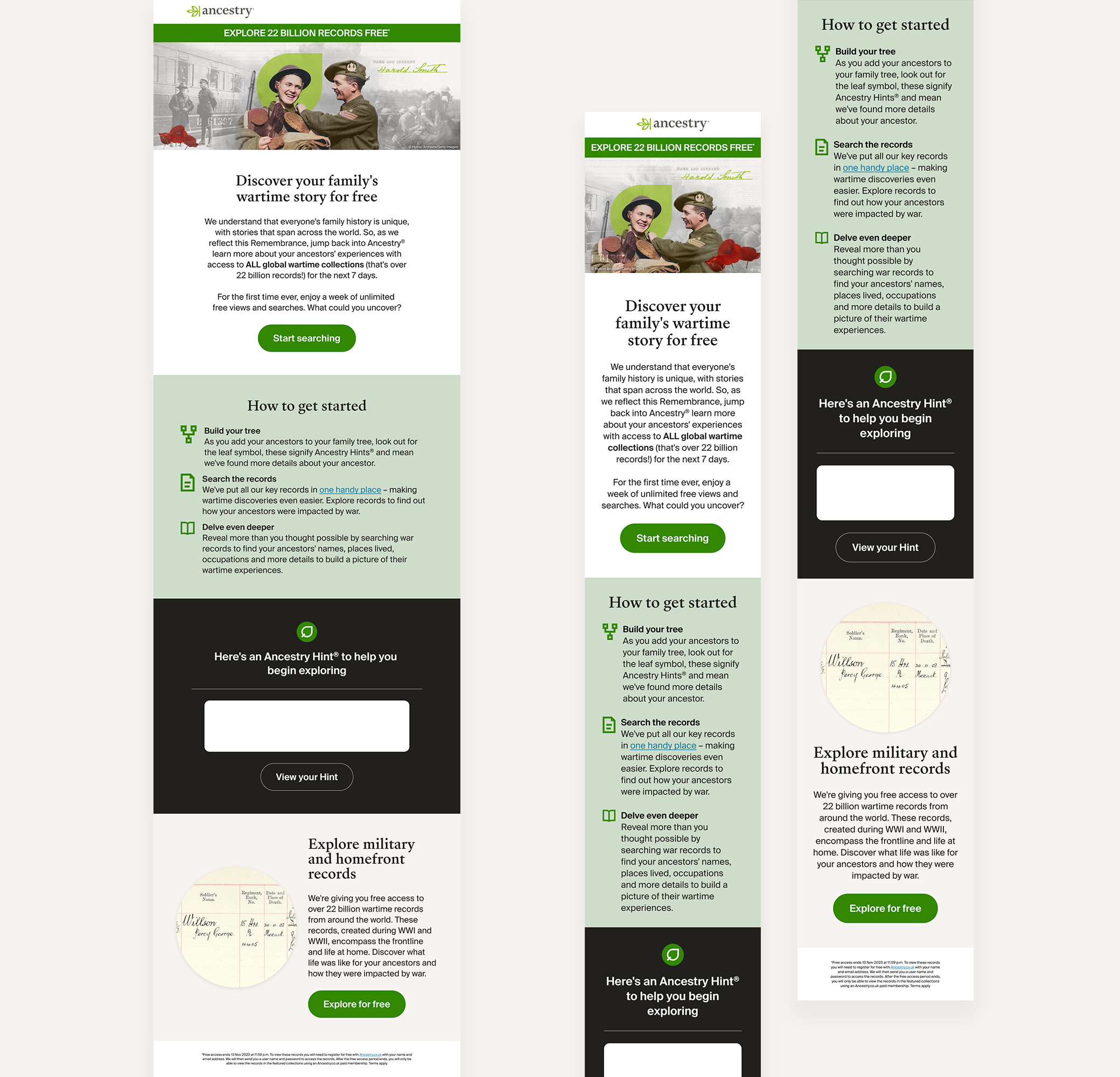 Remembrance CRM emails designed by Jade Smith