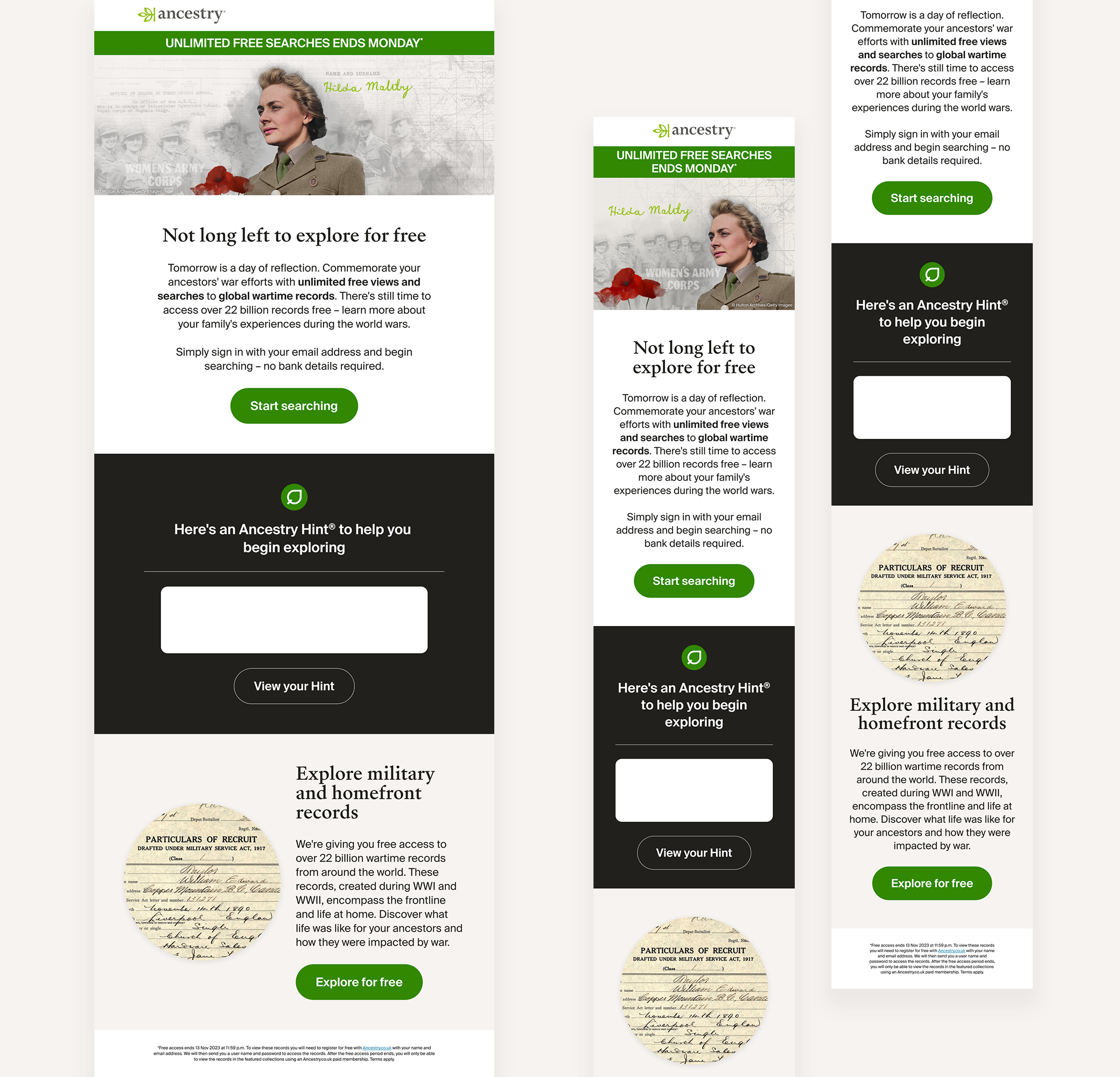 Remembrance CRM emails designed by Jade Smith